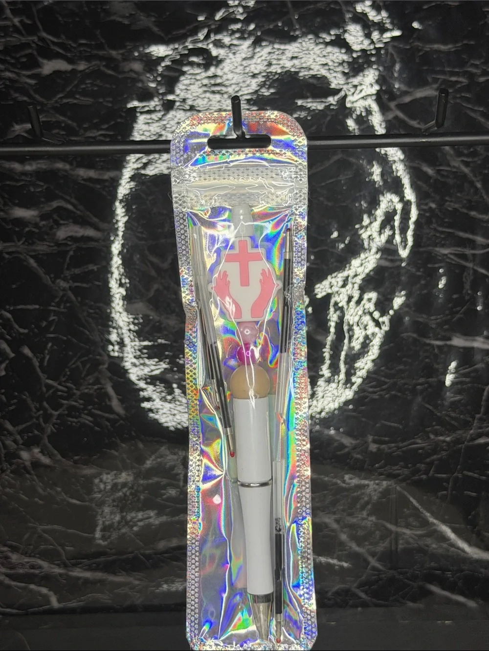 Pink Cross Focal Bead Pen  Black and blue ink